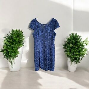 SOLD - Alex Evenings Blue Midi Dress with Flutter Sleeves